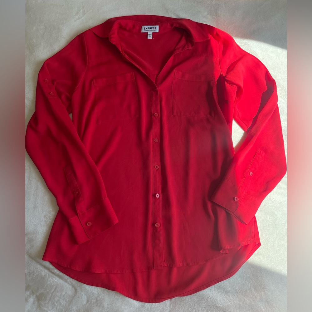 Express Portofino Red Button Down Blouse